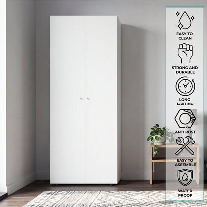 Home 2-Door Closet System Armoire with Hanging Rod and Storage Shelf, Modern Bedroom Organization Storage, Space-Saving Wardrobe for Jackets, Dresses, and Folded Garments in Contemporary Bedrooms