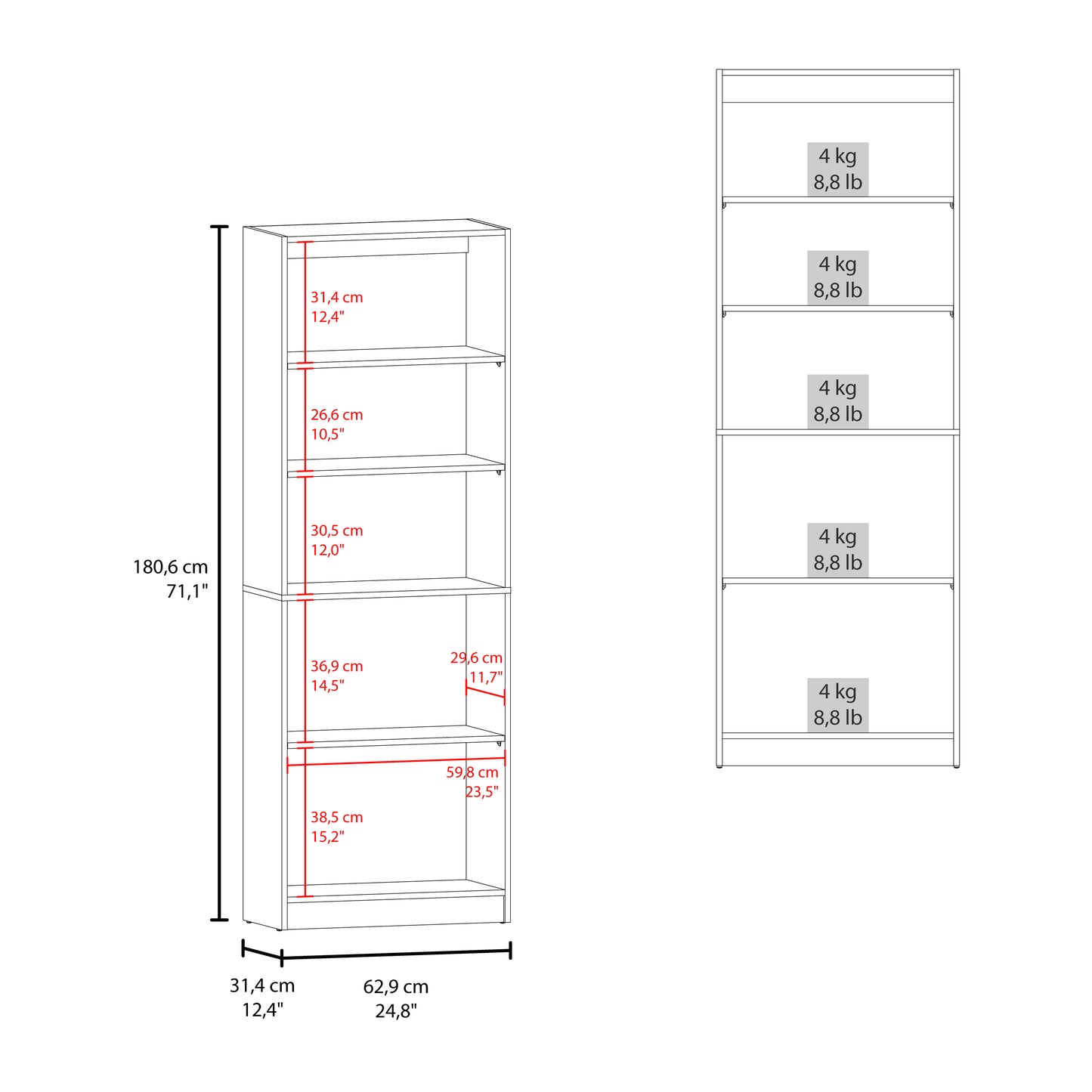 Home Two Door Bookcase, 2 Open Shelves And Concealed Storage