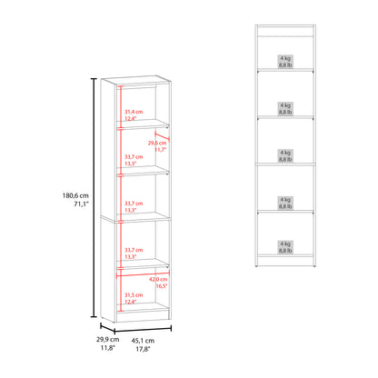 Home Slim 5 Shelves Narrow Bookcase With Open Shelves