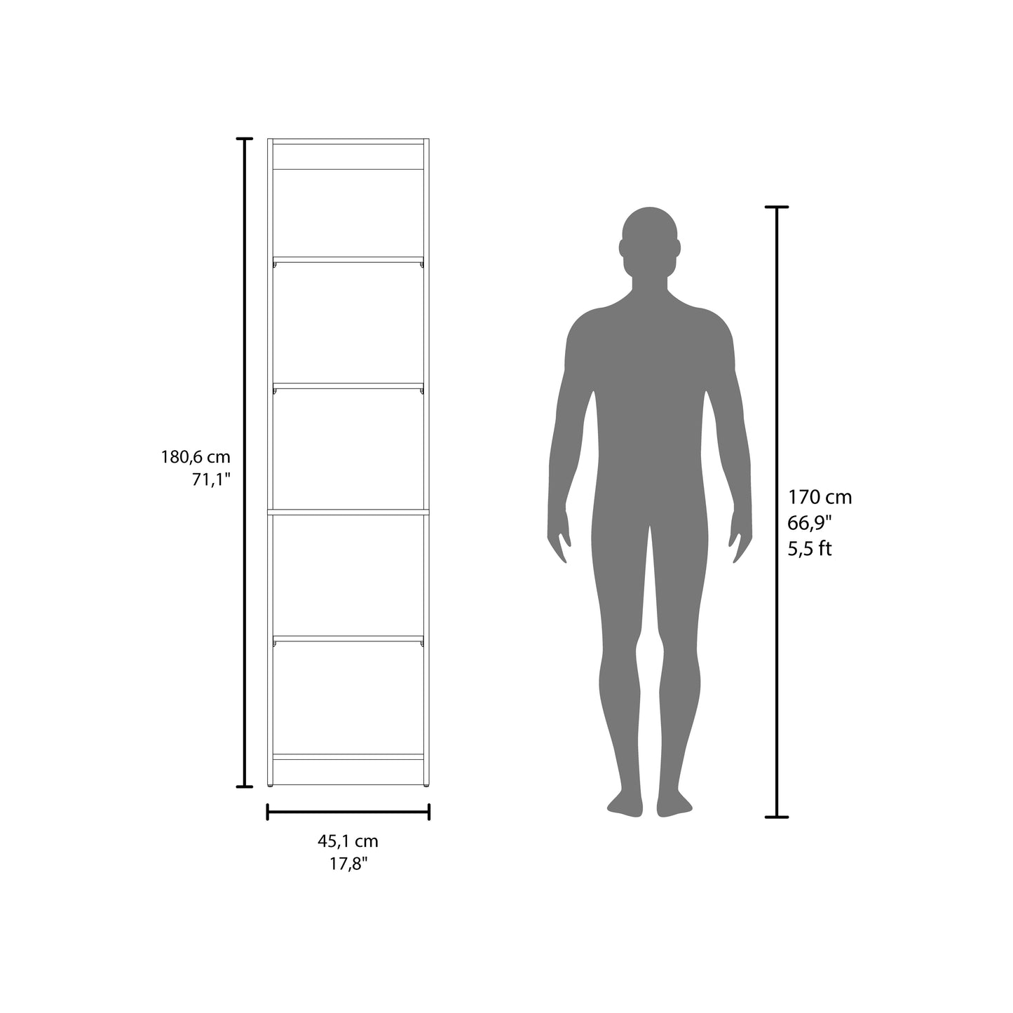 Home Slim 5 Shelves Narrow Bookcase With Open Shelves