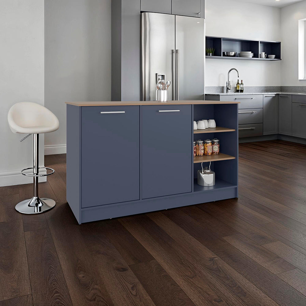 Ginger Kitchen Island with Spacious Countertop, Three Open Storage Shelves, Dual Cabinet Doors with Interior Shelves and Functional Floorstanding Design for Enhanced Organization, Meal Prep Efficiency and Modern Kitchen Appeal