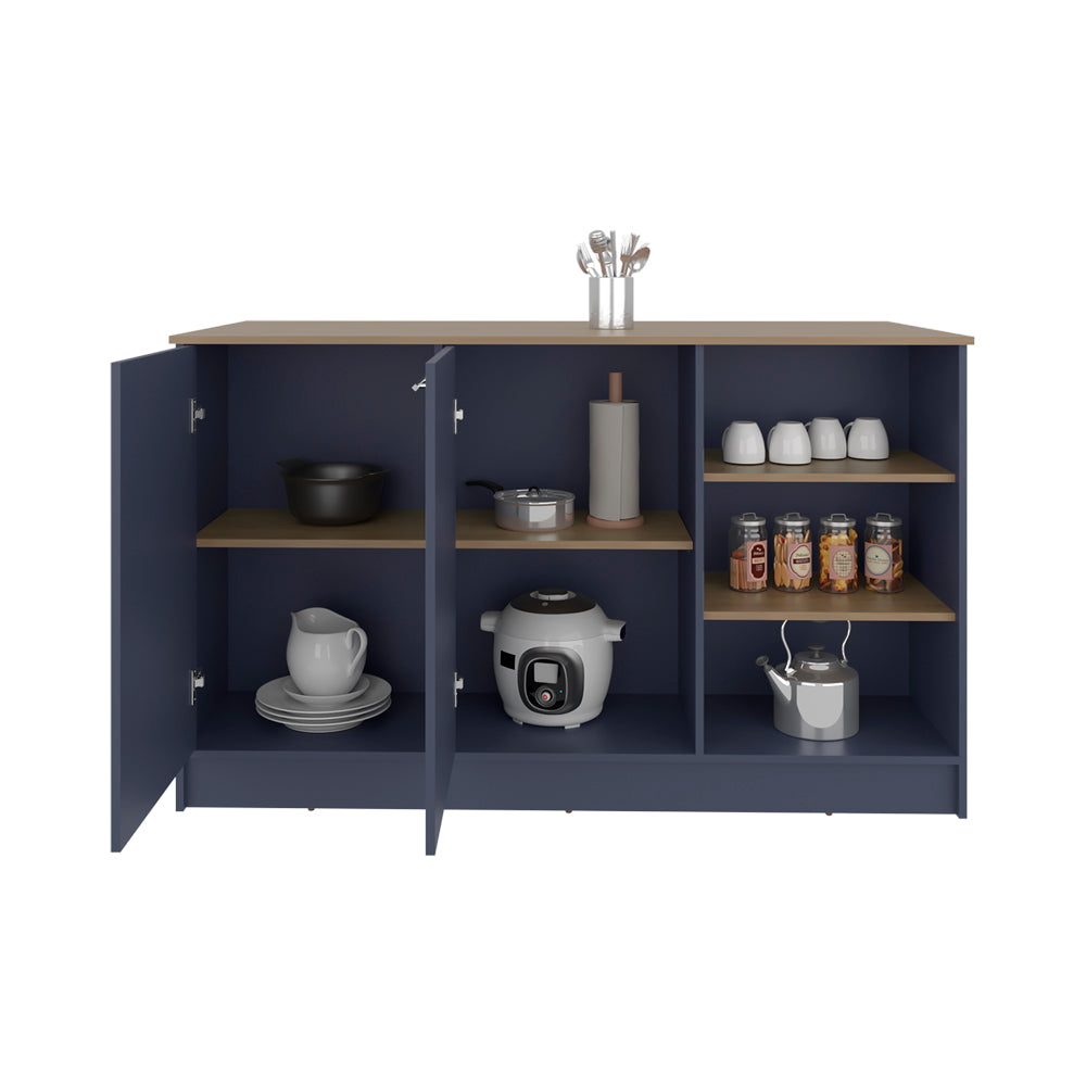 Ginger Kitchen Island with Spacious Countertop, Three Open Storage Shelves, Dual Cabinet Doors with Interior Shelves and Functional Floorstanding Design for Enhanced Organization, Meal Prep Efficiency and Modern Kitchen Appeal