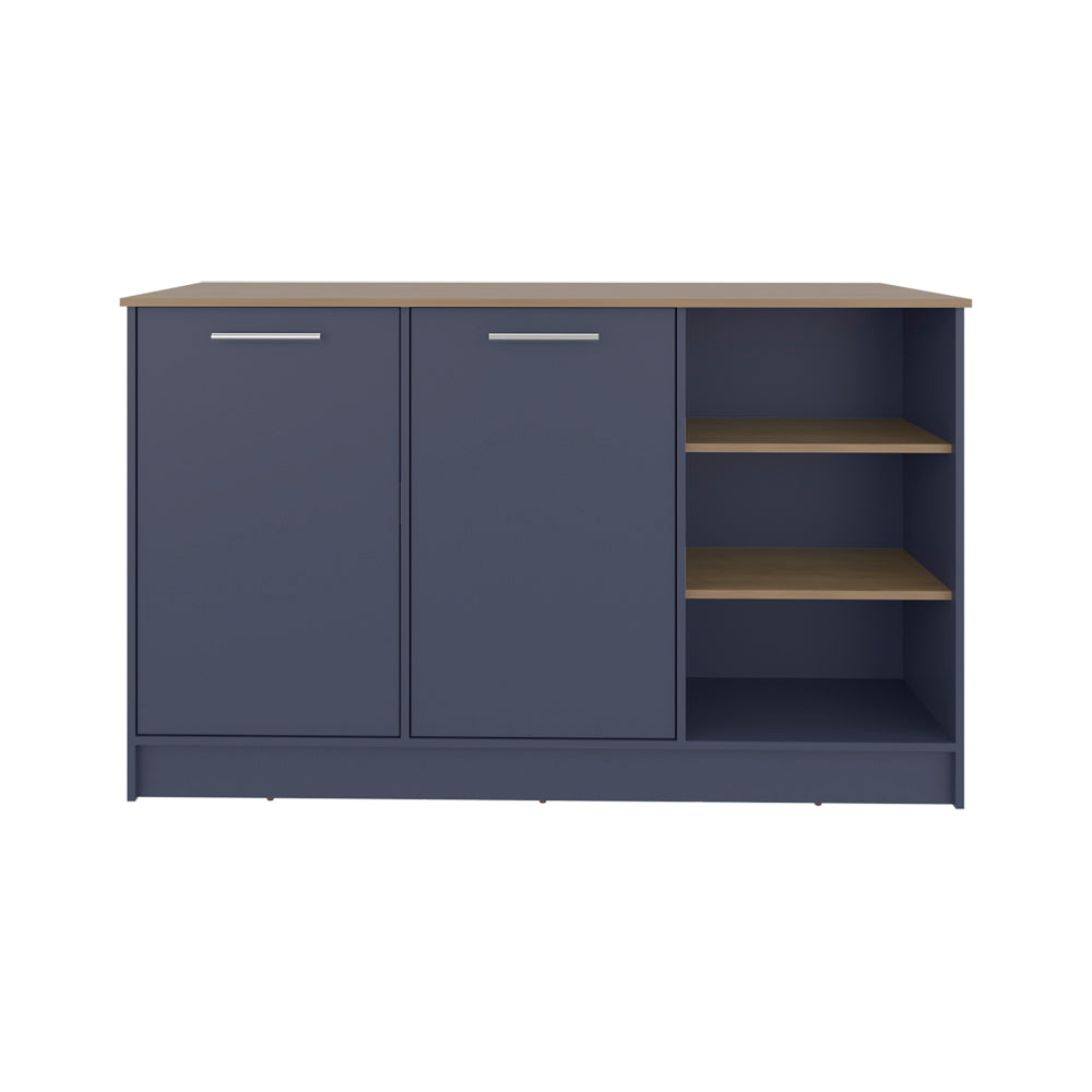 Ginger Kitchen Island with Spacious Countertop, Three Open Storage Shelves, Dual Cabinet Doors with Interior Shelves and Functional Floorstanding Design for Enhanced Organization, Meal Prep Efficiency and Modern Kitchen Appeal