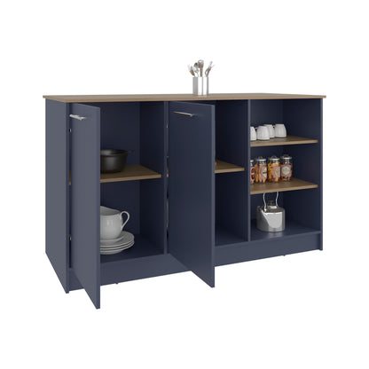 Ginger Kitchen Island with Spacious Countertop, Three Open Storage Shelves, Dual Cabinet Doors with Interior Shelves and Functional Floorstanding Design for Enhanced Organization, Meal Prep Efficiency and Modern Kitchen Appeal