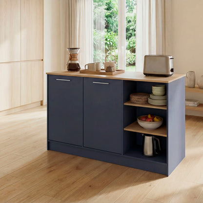 Ginger Kitchen Island with Spacious Countertop, Three Open Storage Shelves, Dual Cabinet Doors with Interior Shelves and Functional Floorstanding Design for Enhanced Organization, Meal Prep Efficiency and Modern Kitchen Appeal