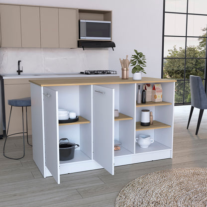 Ginger Kitchen Island, Three Open Shelves, Two Cabinets