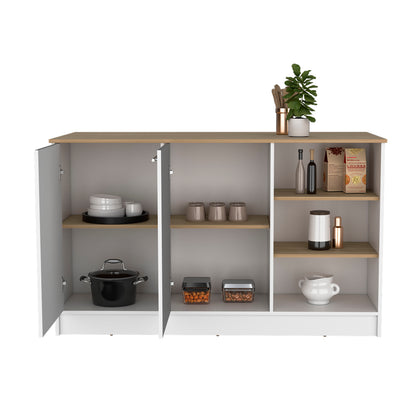 Ginger Kitchen Island, Three Open Shelves, Two Cabinets