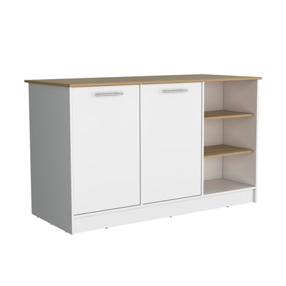 Ginger Kitchen Island, Three Open Shelves, Two Cabinets