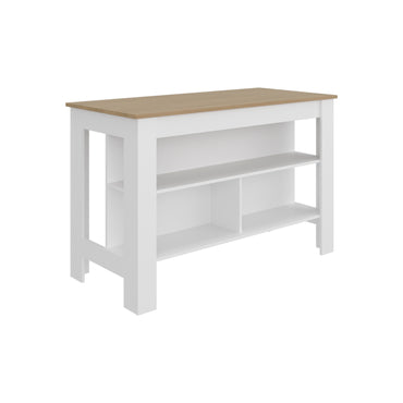 Cala Wide Kitchen Island with Spacious Tabletop, Three Open Storage Shelves, Four Sturdy Legs and Comfortable Meal Prep Workstation