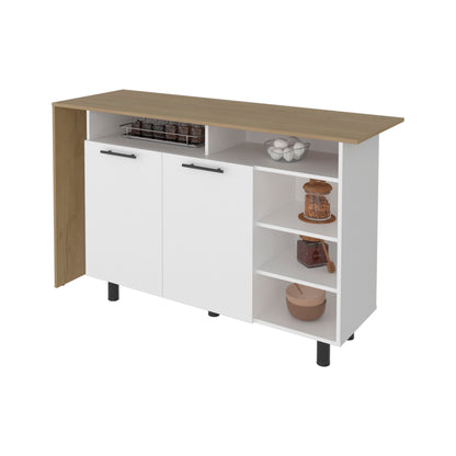 Corcega Kitchen Counter Table and Island with Open Display Shelves and 2 Door Cabinet, Manufactured Wood Sideboard