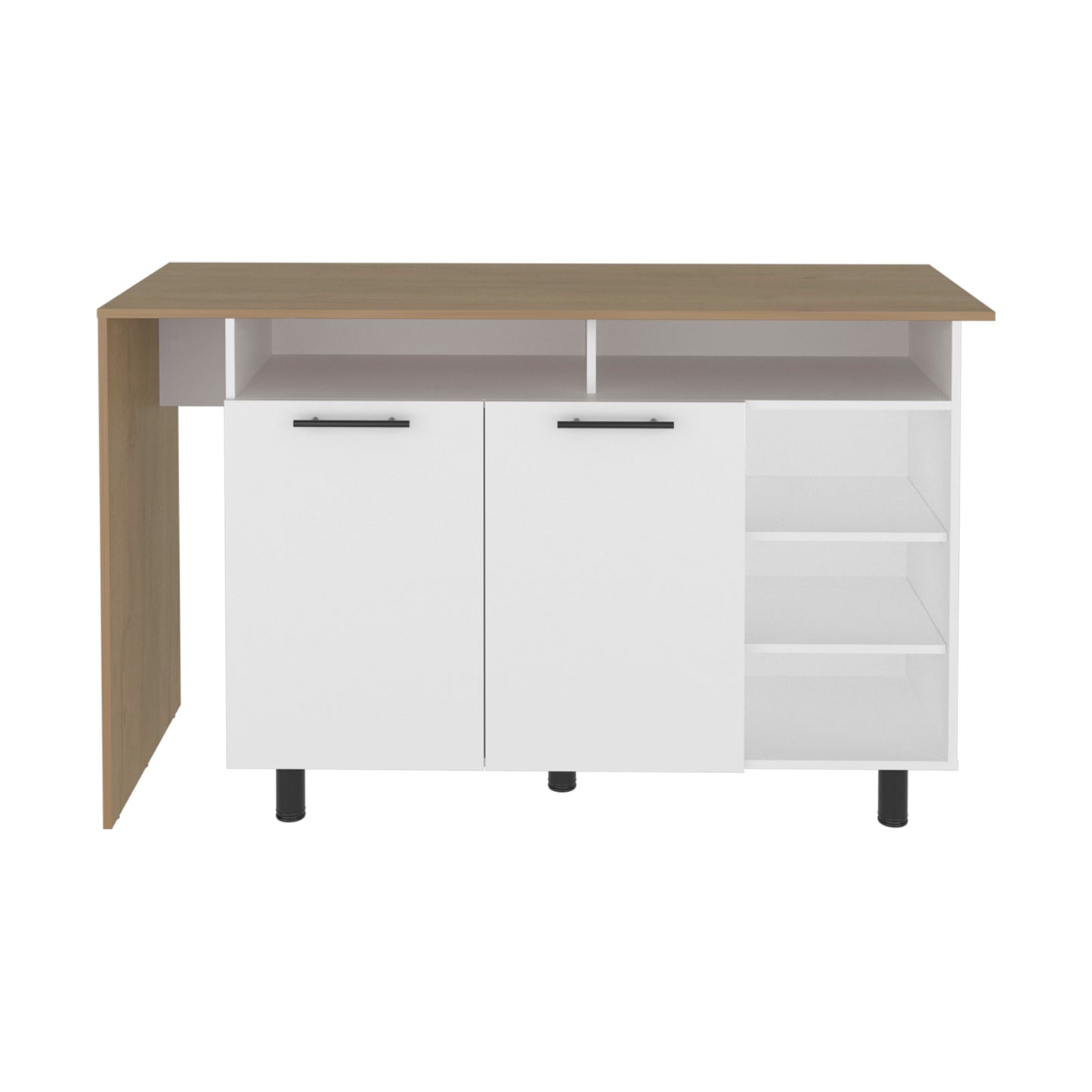 Corcega Kitchen Counter Table and Island with Open Display Shelves and 2 Door Cabinet, Manufactured Wood Sideboard