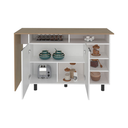 Corcega Kitchen Counter Table and Island with Open Display Shelves and 2 Door Cabinet, Manufactured Wood Sideboard