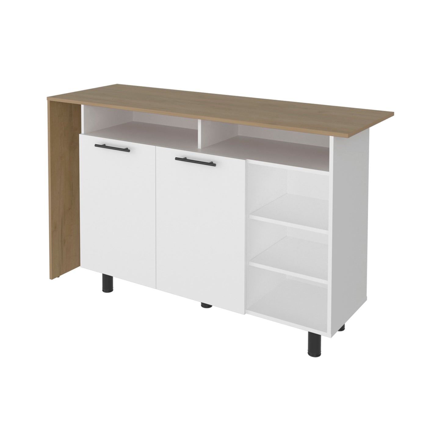Corcega Kitchen Counter Table and Island with Open Display Shelves and 2 Door Cabinet, Manufactured Wood Sideboard