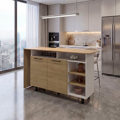 Corcega Kitchen Counter Table and Island with Open Display Shelves and 2 Door Cabinet, Manufactured Wood Sideboard