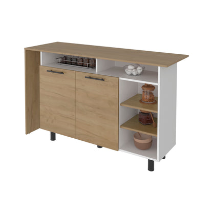 Corcega Kitchen Counter Table and Island with Open Display Shelves and 2 Door Cabinet, Manufactured Wood Sideboard