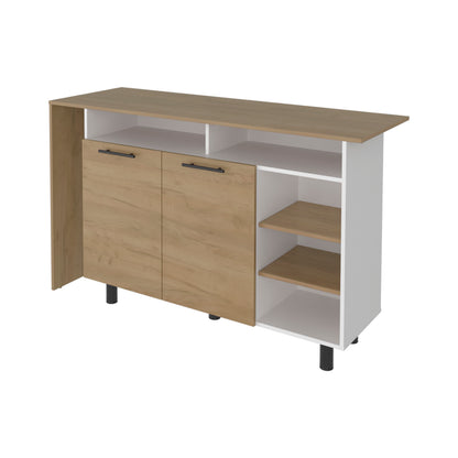 Corcega Kitchen Counter Table and Island with Open Display Shelves and 2 Door Cabinet, Manufactured Wood Sideboard