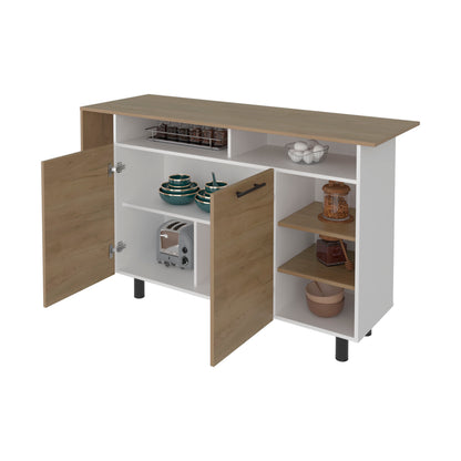 Corcega Kitchen Counter Table and Island with Open Display Shelves and 2 Door Cabinet, Manufactured Wood Sideboard