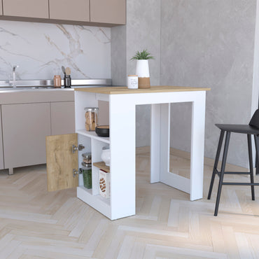 Stirling Kitchen Island with 1-Door Cabinet and Side Shelves