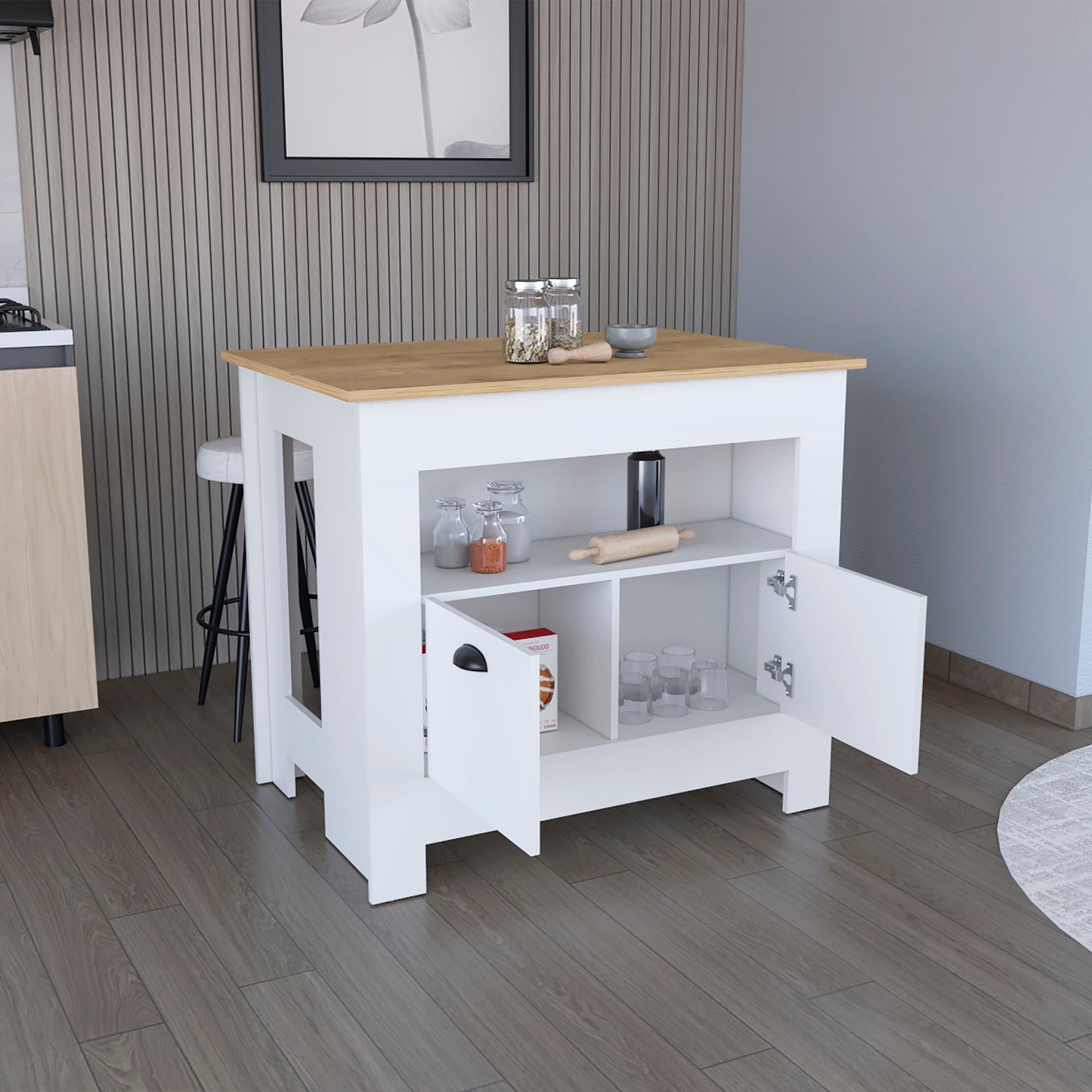 Arlet Kitchen Island White Macadamia