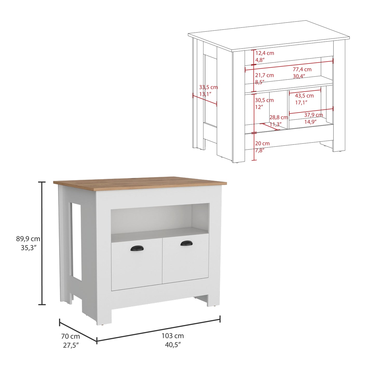 Arlet Kitchen Island White Macadamia