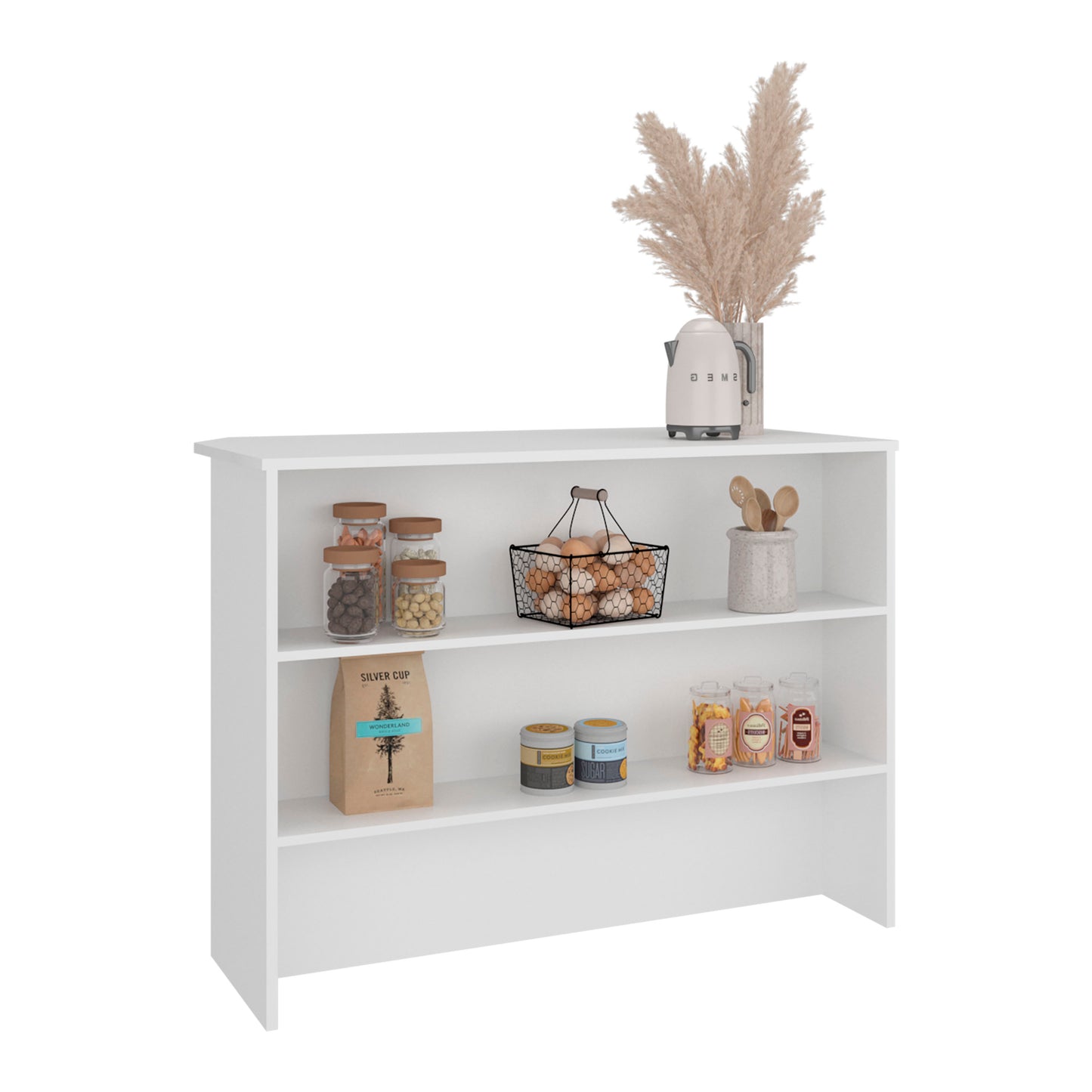 Fendi Kitchen Island with Spacious Countertop, Open Lower Shelves, Storage Cabinet and Versatile Multi-Use Design for Meal Preparation, Coffee Station Organization, Modern Home Convenience