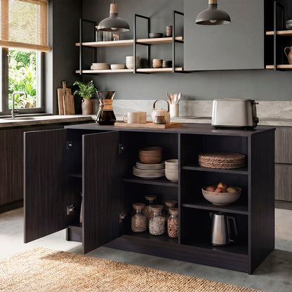 Ginger Kitchen Island with Spacious Countertop, Three Open Storage Shelves, Dual Cabinet Doors with Interior Shelves and Functional Floorstanding Design for Enhanced Organization, Meal Prep Efficiency and Modern Kitchen Appeal