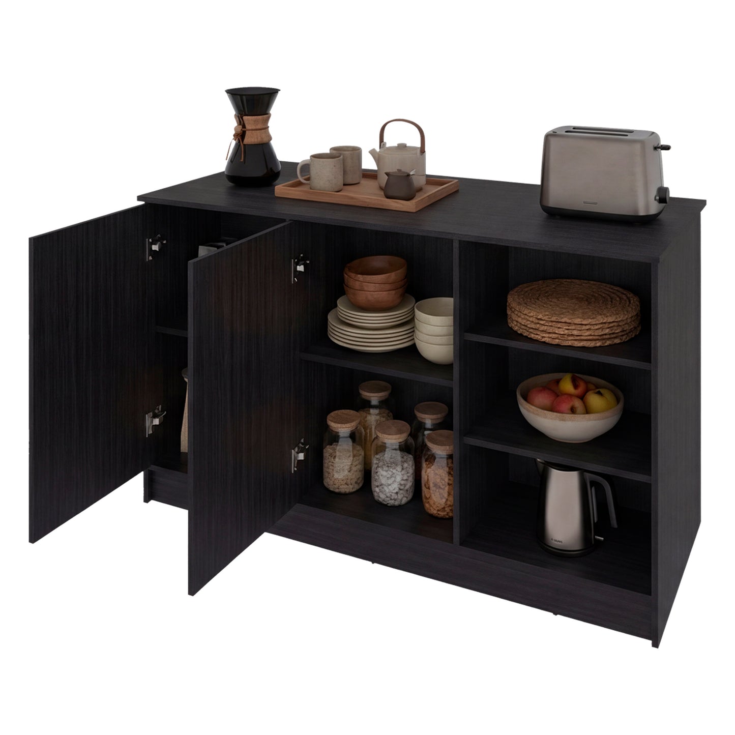 Ginger Kitchen Island with Spacious Countertop, Three Open Storage Shelves, Dual Cabinet Doors with Interior Shelves and Functional Floorstanding Design for Enhanced Organization, Meal Prep Efficiency and Modern Kitchen Appeal