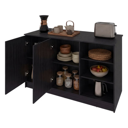 Ginger Kitchen Island with Spacious Countertop, Three Open Storage Shelves, Dual Cabinet Doors with Interior Shelves and Functional Floorstanding Design for Enhanced Organization, Meal Prep Efficiency and Modern Kitchen Appeal