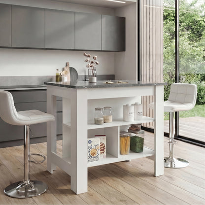 Tuhome Cala Kitchen Island with Spacious Tabletop, Three Open Storage Shelves, Four Sturdy Legs and Comfortable Meal Prep Workstation Design for Modern, Functional and Organized Everyday Culinary Spaces