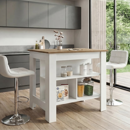 Tuhome Cala Kitchen Island with Spacious Tabletop, Three Open Storage Shelves, Four Sturdy Legs and Comfortable Meal Prep Workstation Design for Modern, Functional and Organized Everyday Culinary Spaces