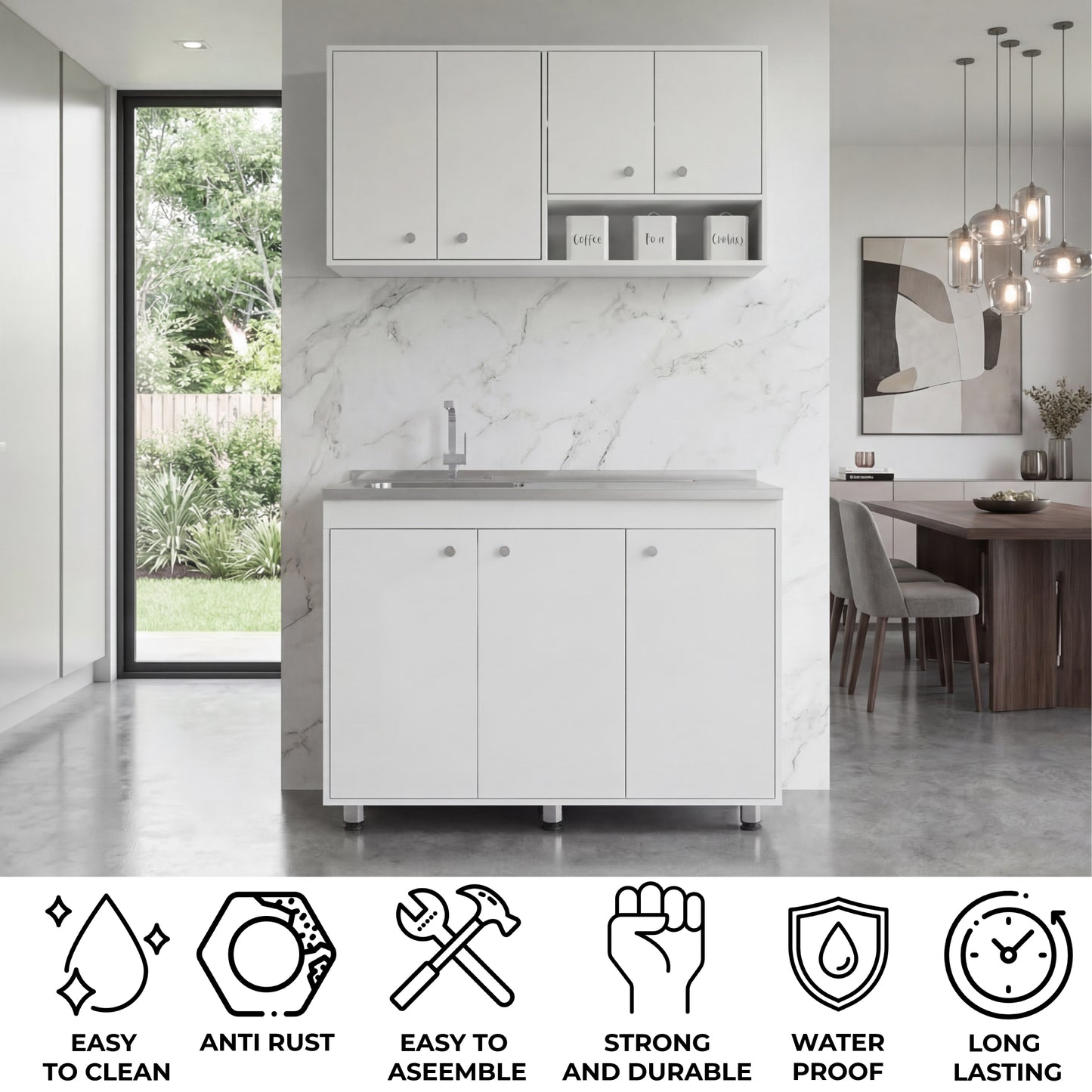 Napoleon Kitchen Cabinet Set for Home Kitchen Storage and Organization, Multi-Unit Cabinet Solution with Clean Design for Pantry and Prep Areas, Modern Style, White Finish
