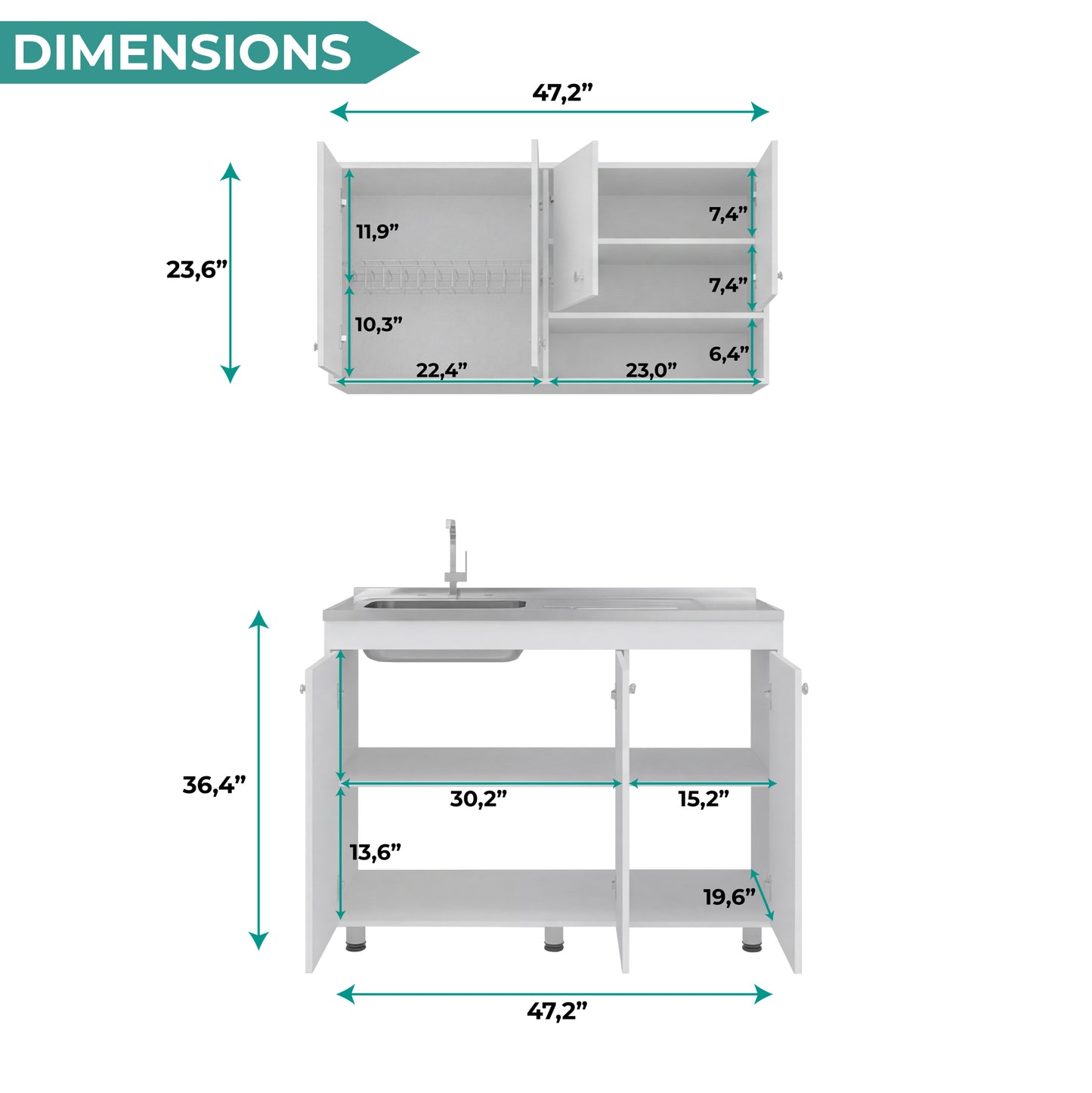 Napoleon Kitchen Cabinet Set for Home Kitchen Storage and Organization, Multi-Unit Cabinet Solution with Clean Design for Pantry and Prep Areas, Modern Style, White Finish