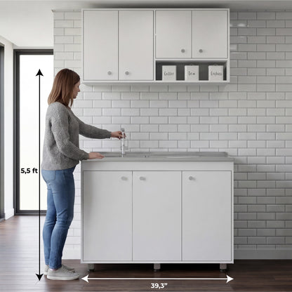 Napoleon Kitchen Cabinet Set for Home Kitchen Storage and Organization, Multi-Unit Cabinet Solution with Clean Design for Pantry and Prep Areas, Modern Style, White Finish