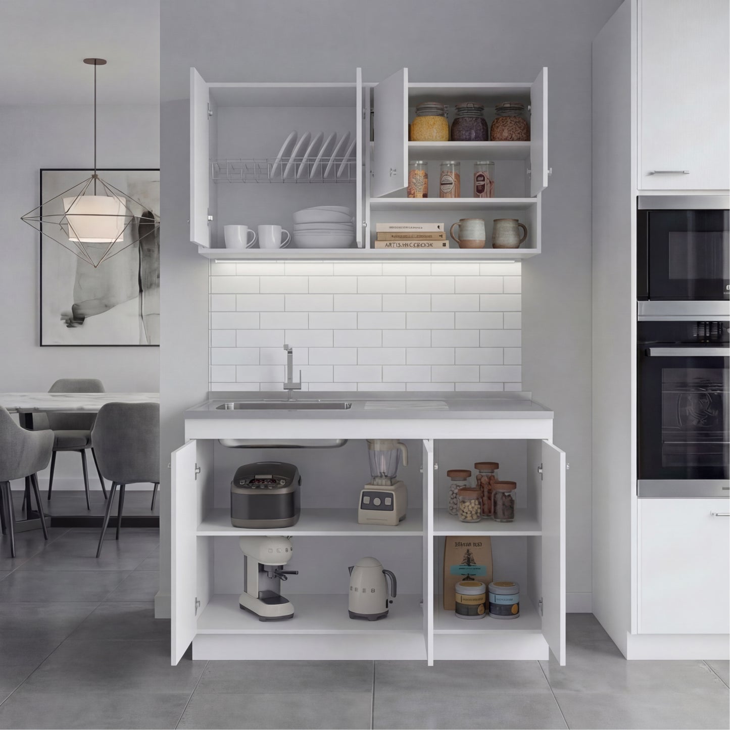 Napoleon Kitchen Cabinet Set for Home Kitchen Storage and Organization, Multi-Unit Cabinet Solution with Clean Design for Pantry and Prep Areas, Modern Style, White Finish
