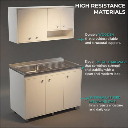 Napoleon Kitchen Cabinet Set for Home Kitchen Storage and Organization, Multi-Unit Cabinet Solution with Clean Design for Pantry and Prep Areas, Modern Style, White Finish