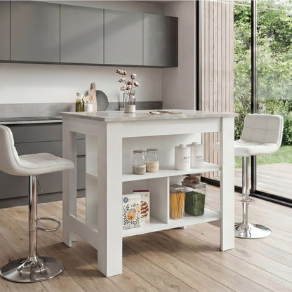 Tuhome Cala Kitchen Island with Spacious Tabletop, Three Open Storage Shelves, Four Sturdy Legs and Comfortable Meal Prep Workstation Design for Modern, Functional and Organized Everyday Culinary Spaces