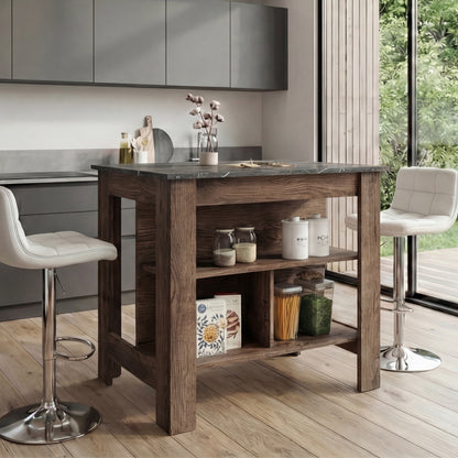 Tuhome Cala Kitchen Island with Spacious Tabletop, Three Open Storage Shelves, Four Sturdy Legs and Comfortable Meal Prep Workstation Design for Modern, Functional and Organized Everyday Culinary Spaces