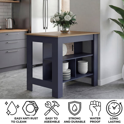 Tuhome Cala Kitchen Island with Spacious Tabletop, Three Open Storage Shelves, Four Sturdy Legs and Comfortable Meal Prep Workstation Design for Modern, Functional and Organized Everyday Culinary Spaces