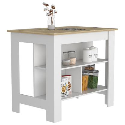 Tuhome Cala Kitchen Island with Spacious Tabletop, Three Open Storage Shelves, Four Sturdy Legs and Comfortable Meal Prep Workstation Design for Modern, Functional and Organized Everyday Culinary Spaces
