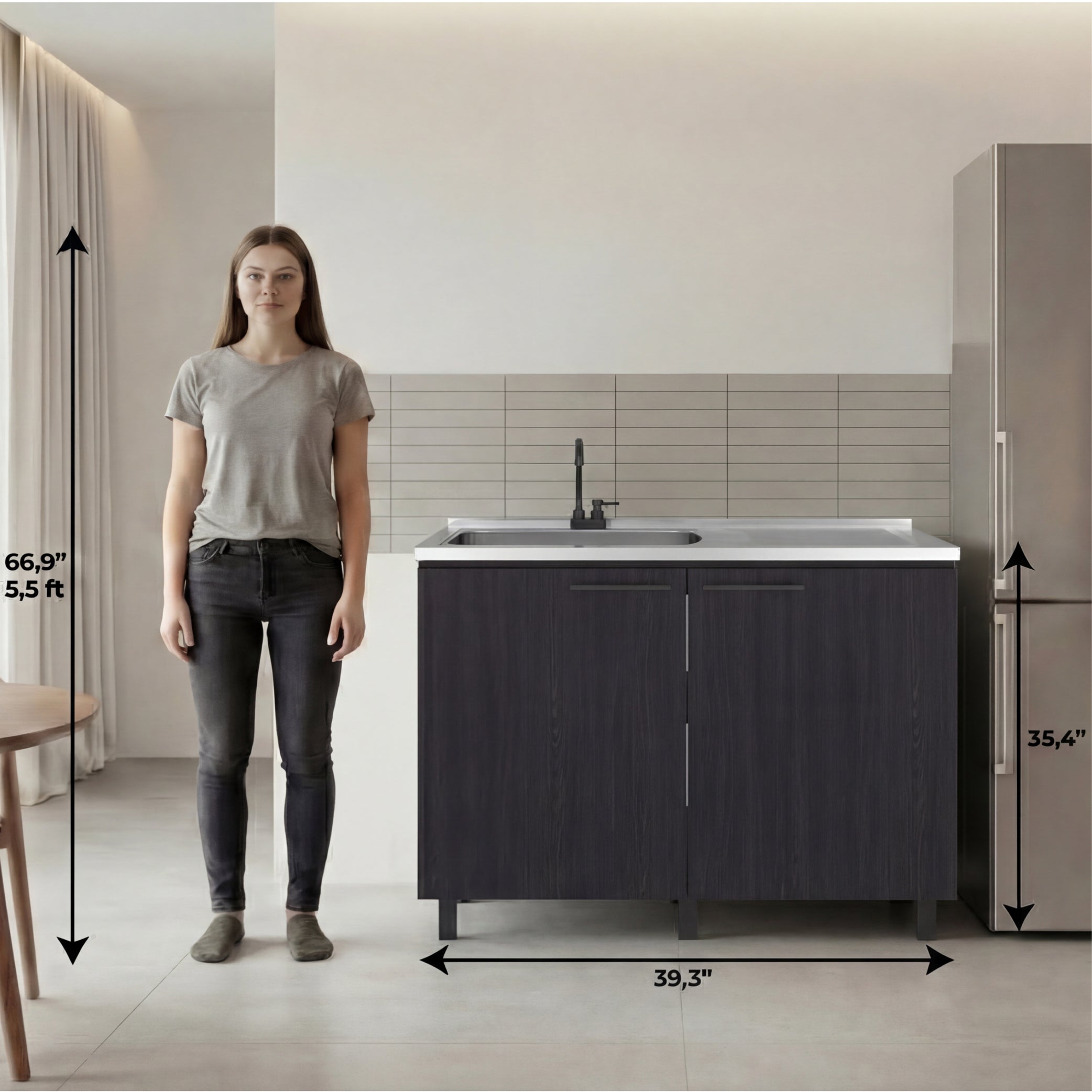 Tuhome Napoles Utility Sink with Cabinet, Stainless Steel