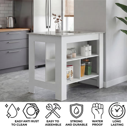 Tuhome Cala Kitchen Island with Spacious Tabletop, Three Open Storage Shelves, Four Sturdy Legs and Comfortable Meal Prep Workstation Design for Modern, Functional and Organized Everyday Culinary Spaces