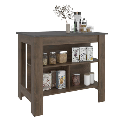 Tuhome Cala Kitchen Island with Spacious Tabletop, Three Open Storage Shelves, Four Sturdy Legs and Comfortable Meal Prep Workstation Design for Modern, Functional and Organized Everyday Culinary Spaces