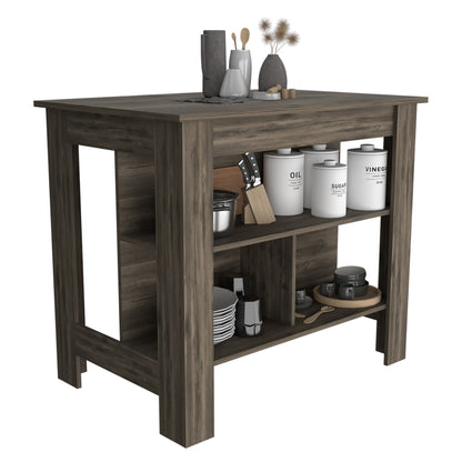 Tuhome Cala Kitchen Island with Spacious Tabletop, Three Open Storage Shelves, Four Sturdy Legs and Comfortable Meal Prep Workstation Design for Modern, Functional and Organized Everyday Culinary Spaces