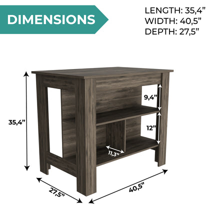 Tuhome Cala Kitchen Island with Spacious Tabletop, Three Open Storage Shelves, Four Sturdy Legs and Comfortable Meal Prep Workstation Design for Modern, Functional and Organized Everyday Culinary Spaces