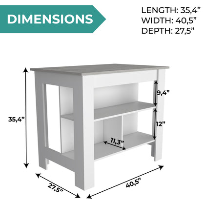 Tuhome Cala Kitchen Island with Spacious Tabletop, Three Open Storage Shelves, Four Sturdy Legs and Comfortable Meal Prep Workstation Design for Modern, Functional and Organized Everyday Culinary Spaces