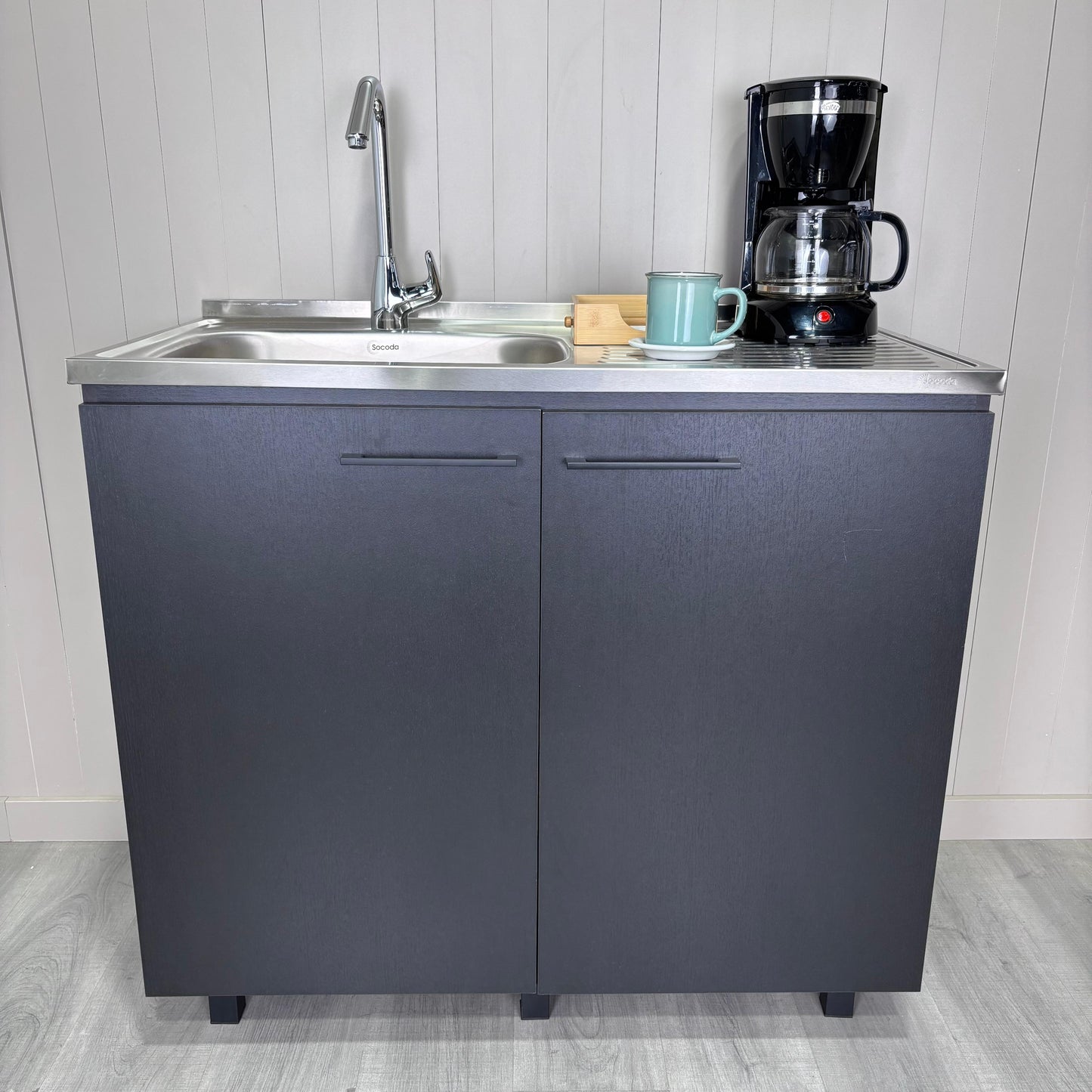Napoles Utility Sink with Cabinet, Stainless Steel Countertop, Interior Shelf and four legs for Kitchen, Laundry room, Coffe Station
