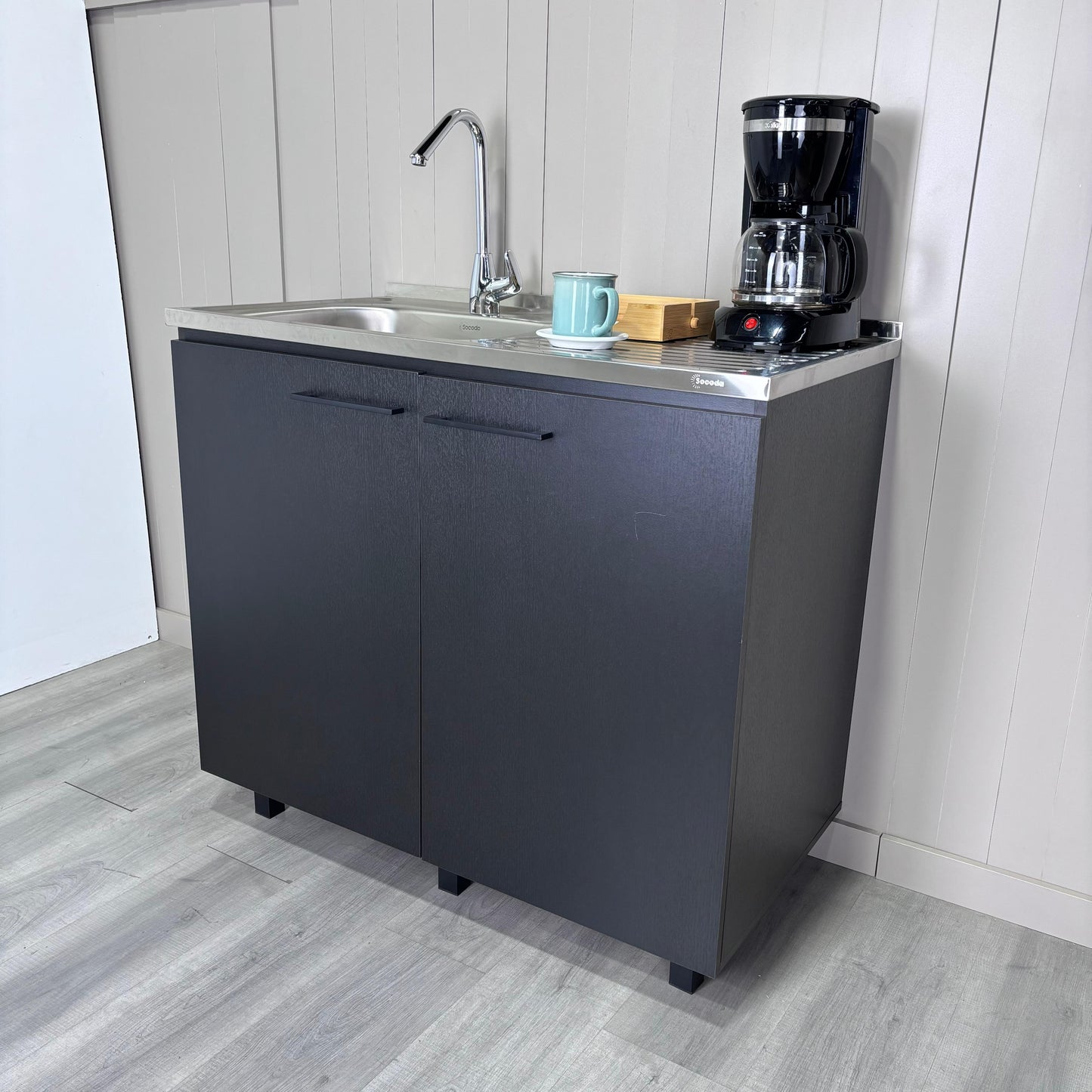 Napoles Utility Sink with Cabinet, Stainless Steel Countertop, Interior Shelf and four legs for Kitchen, Laundry room, Coffe Station