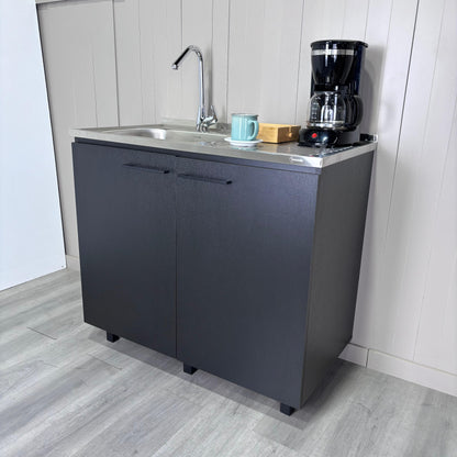 Napoles Utility Sink with Cabinet, Stainless Steel Countertop, Interior Shelf and four legs for Kitchen, Laundry room, Coffe Station