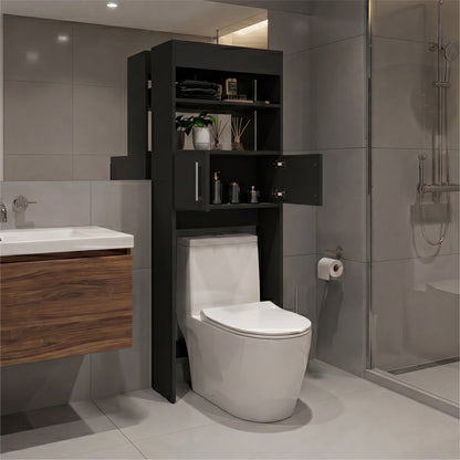 TUHOME Madrid Over The Toilet Cabinet with Double Door Storage, Two Spacious Shelves, Space-Saving Bathroom Organizer for Toiletries, Towels and Essentials, Modern Freestanding Design.