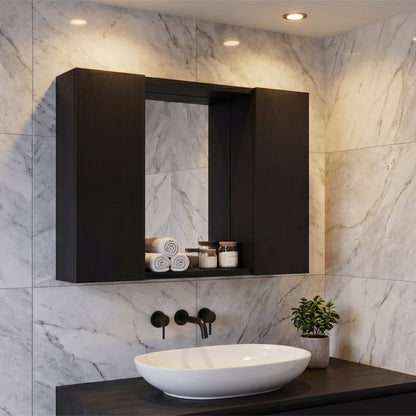 Tuhome Artemisa Medicine Cabinet with Integrated Mirror, Six Interior Storage Shelves, Secure Double-Door Design, Space-Saving Wall Cabinet for Organized Bathrooms and Daily Essentials.